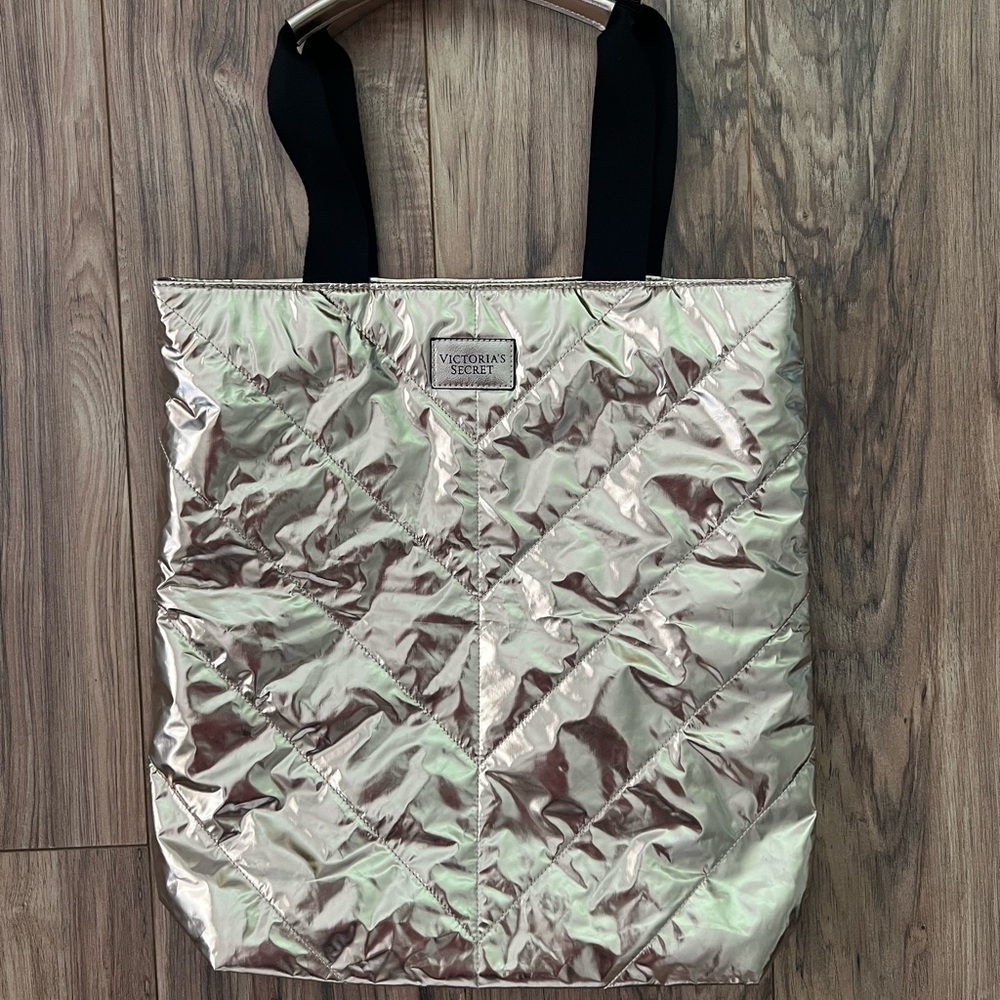 Victoria's Secret Metallic Tote Bag - Silver and Black